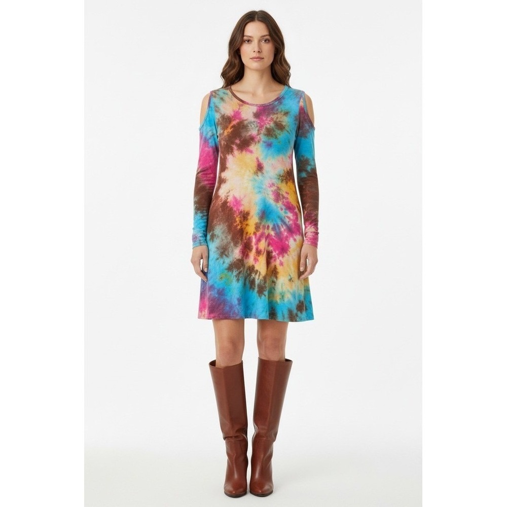 Simply Southern Swing Dress Womens M Tie Dye Long Sleeve fun soft festival comfy
